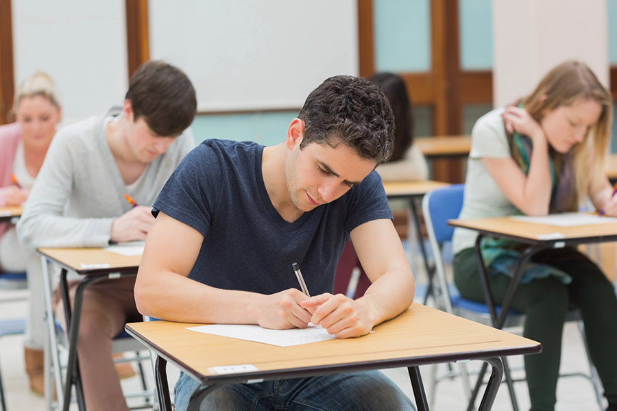 Students taking a test in a classroom in San Jose